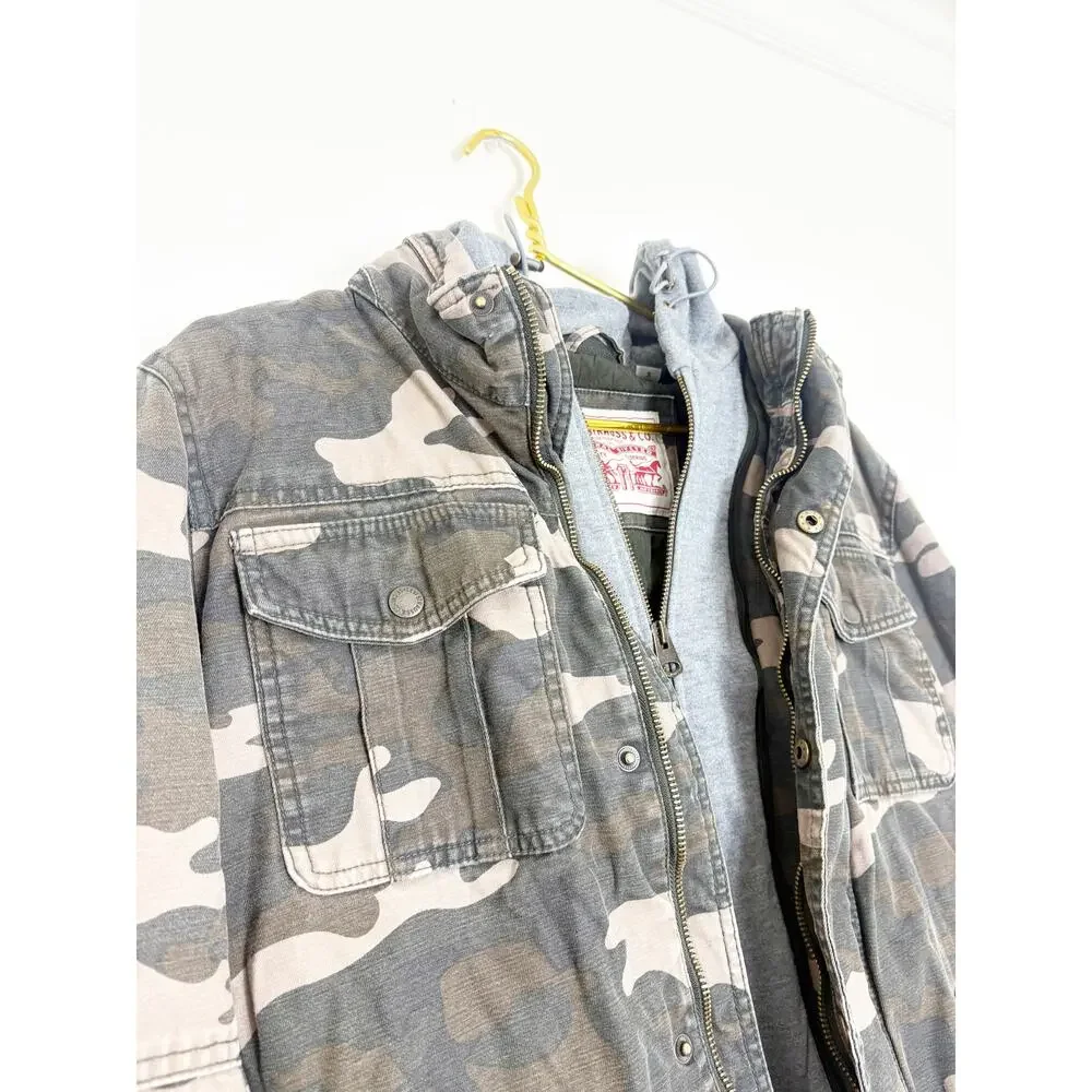 Levi's Men's Washed Cotton Hooded Military Jacket Size Small Camouflage Dickie